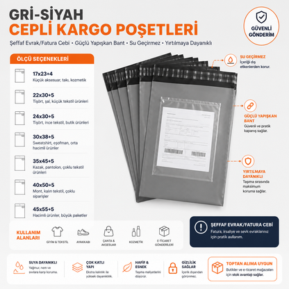 Gri-Siyah Cepli Kargo Poşetleri