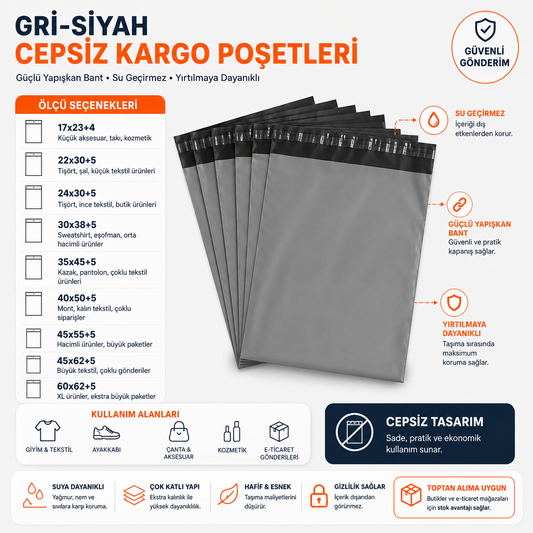 Gri-Siyah Cepsiz Kargo Poşetleri