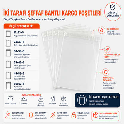 İki Tarafı Şeffaf Bantlı Kargo Poşetleri
