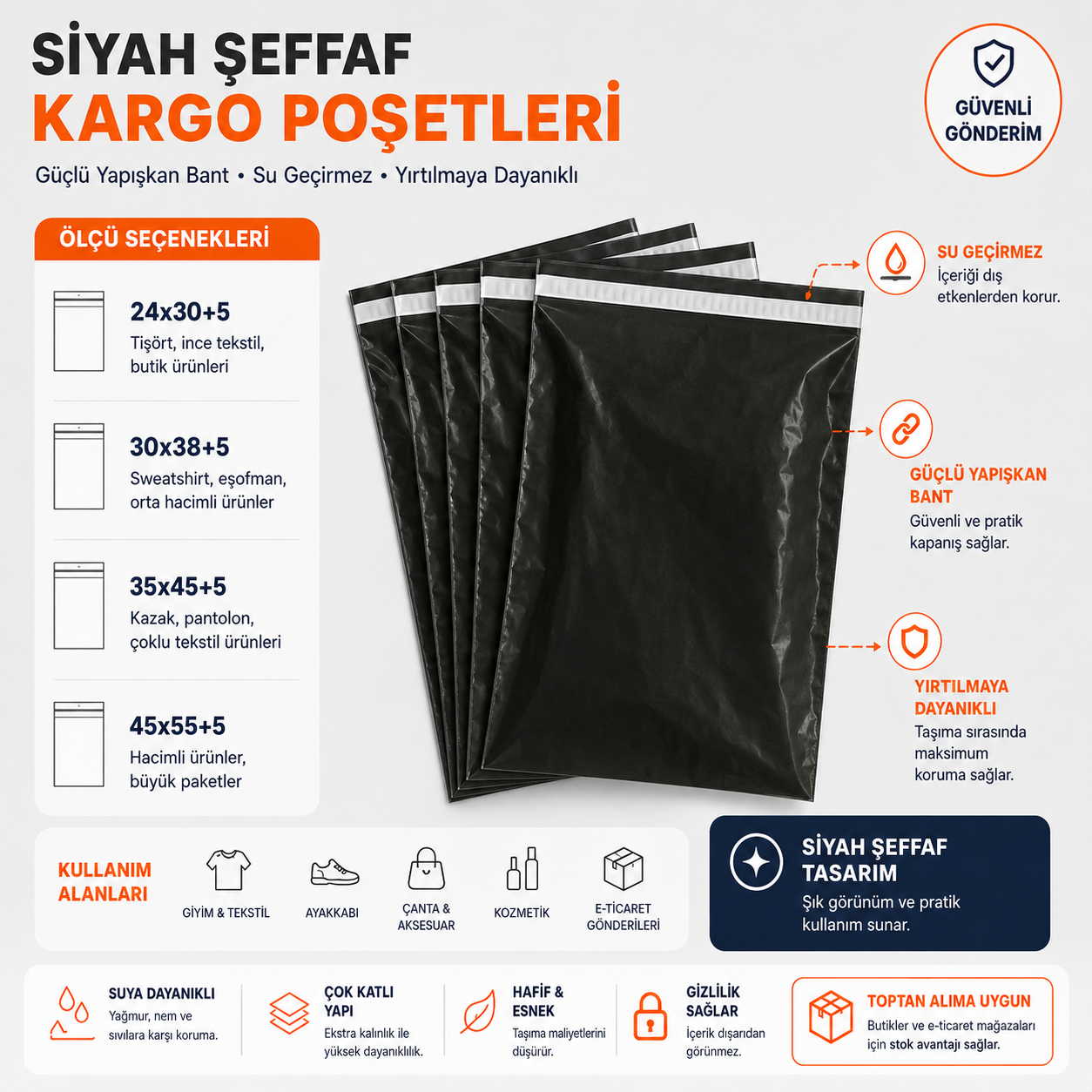 Siyah Şeffaf Kargo Poşetleri