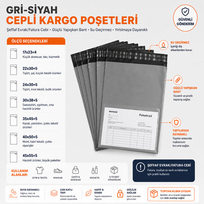 Gri-Siyah Cepli Kargo Poşetleri