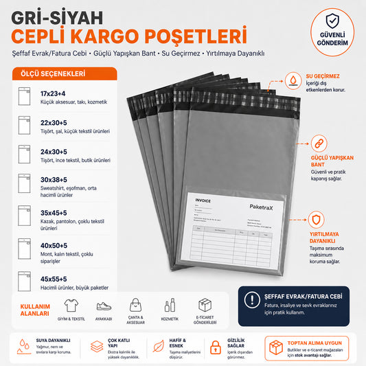 Gri-Siyah Cepli Kargo Poşetleri